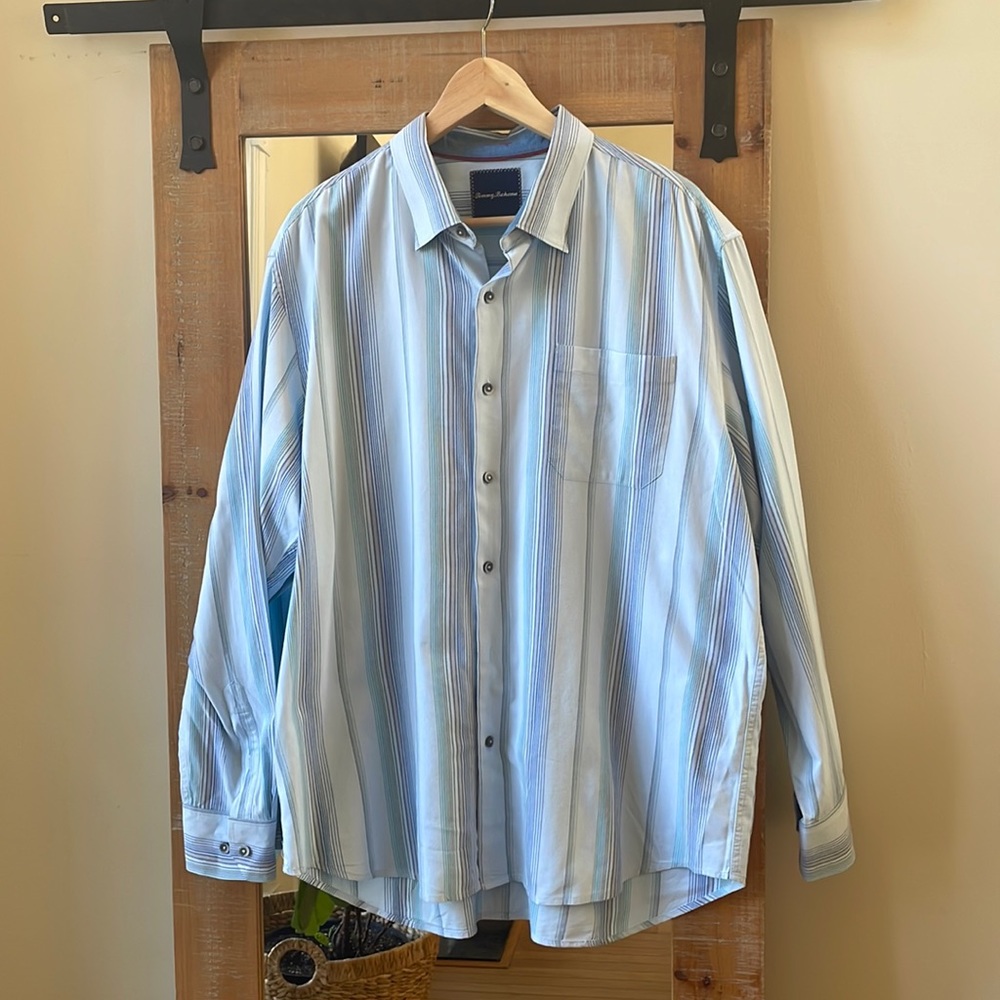 Tommy Bahama Blue Striped Long Sleeve Shirt Size L